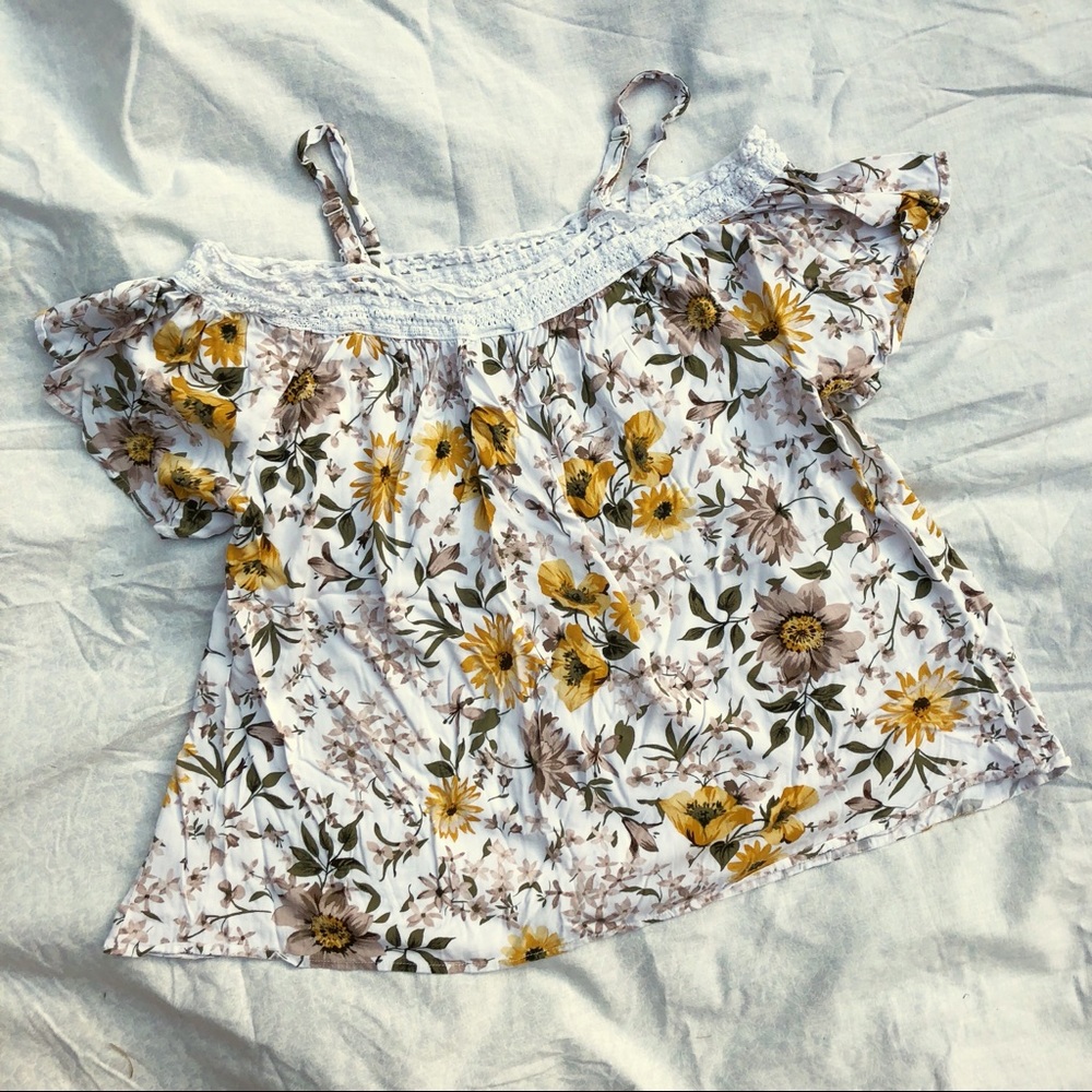 Torrid Floral Off-Shoulder Smocked Top - Yellow & Cream Flowers